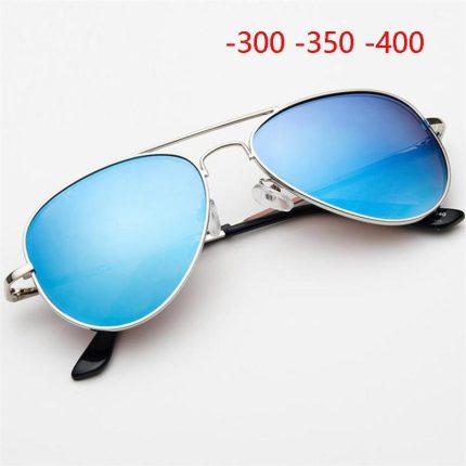 Oval Myopia Sunglasses With Degree Metal Blue Coating UV400 Goggle Women Men Nearsighted Glasses 300 350 400